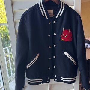 Sandro men’s Black Jacket with Red Devil Patch